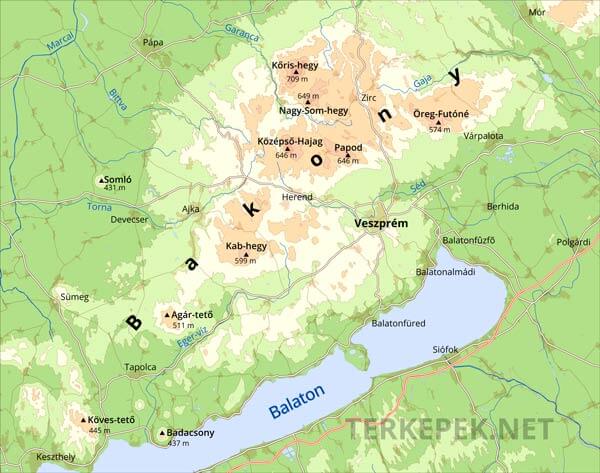 Bakony hegység domborzati térkép